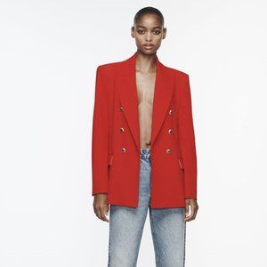 NWT ZARA RED TAILORED DOUBLE BREASTED BLAZER, SZ XL ~ Perfect for the Holidays!